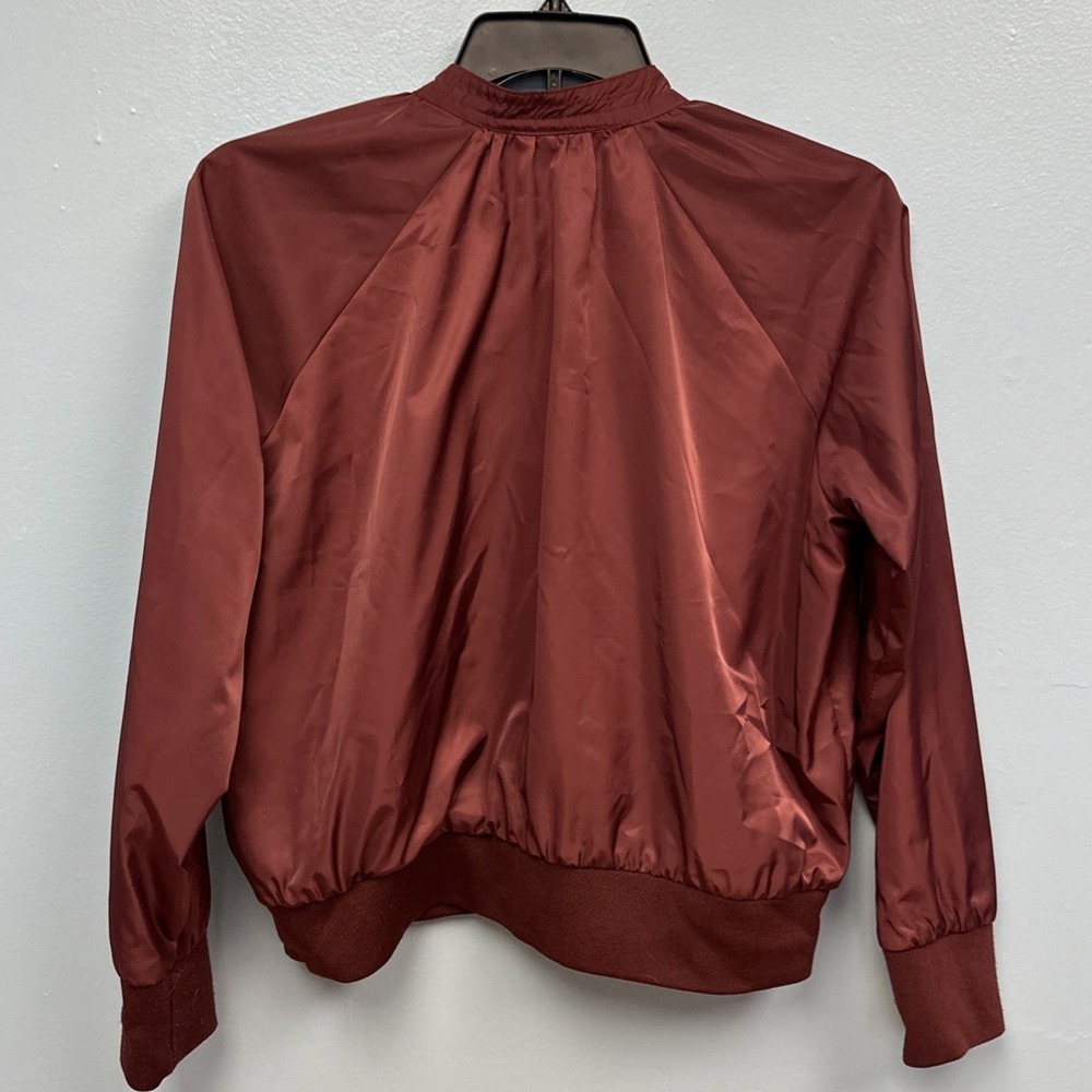 Free People Size Medium Midnight Bomber jacket Wine Red Satin Members Only Style - Picture 8 of 10